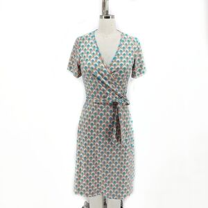 Julie Brown Circle Print Wrap Dress Blue Pink S preppy retro casual hipster